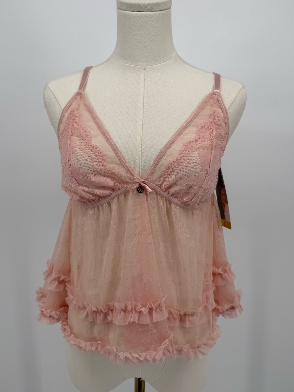 RACHEL Rachel Roy Sheer Lace Ruffle Chemise - Pink